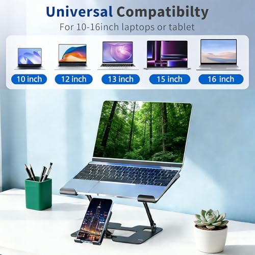 Ergonomic Foldable 2-in-1 Laptop Stand with Phone Holder
