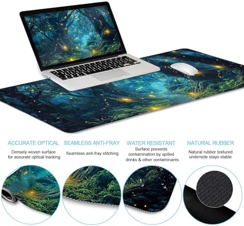 LIMKRIAN Mouse Pad with Wrist Rest, Firefly Forest Computer Desk Mat Set
