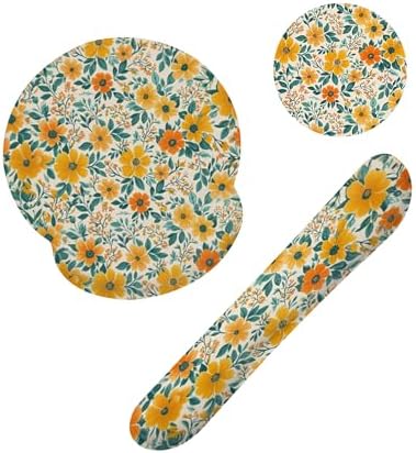 Wildflowers Spring Flowers Plants Mouse Pad with Wrist Rest and Keyboard Wrist Rest Set, Non-Slip Rubber Base Memory Foam Mouse Pad Set for Women, Office Desk Accessories, Gaming