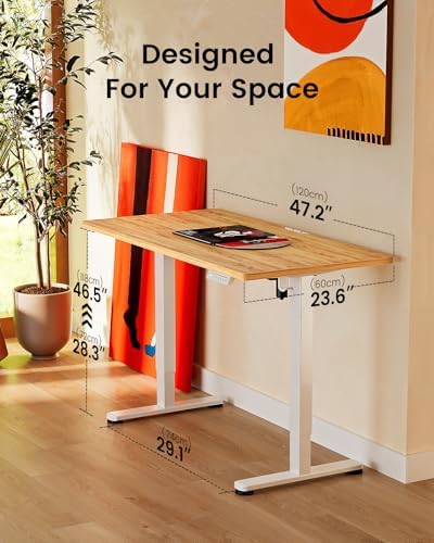 ErGear Height Adjustable Electric Standing Desk, 48 x 24 Inches Sit Stand up Desk, Memory Computer Home Office Desk, Light Vintage Brown