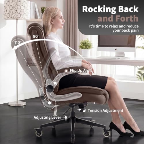 Fabric High Back Office Chair, Thick Padded Ergonomic Computer Desk Chair