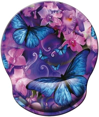 Mouse Pad with Wrist Support, Ergonomic Mouse Pad with Memory Foam Wrist Rest Cushion, Non-Slip Rubber Base Gaming Mice Pad for Home Office Computer Laptop, Butterfly Flowers