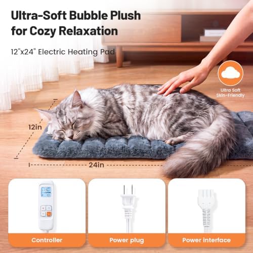 Electric Heating Pad for Back Pain & Period Cramps, 12"x24" Bubble Fleece