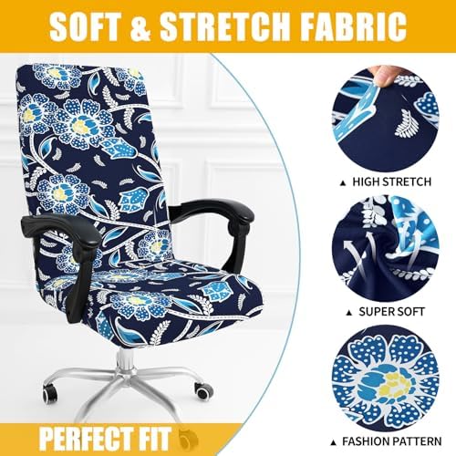 Smiry Stretch Printed Office Computer Desk Chair Covers, Midnight Blue