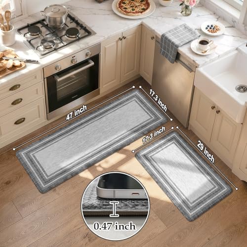 KIMODE Anti Fatigue Kitchen Mats for Floor 2 Piece, Farmhouse Kitchen Rugs
