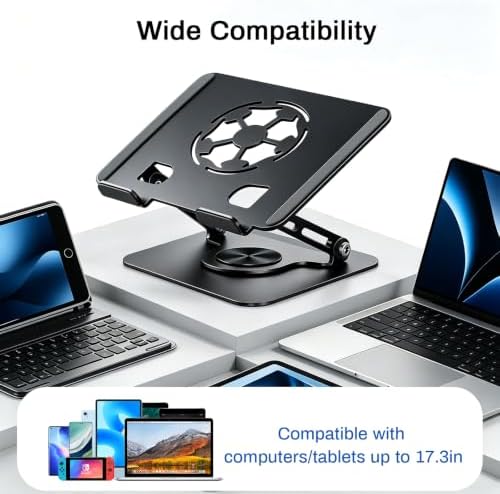 360°Rotating Laptop Stand, Ergonomic Adjustable Foldable Notebook Riser, Metal Computer Holder Compatible with 10-17.3" Laptops, Desktop Printer Stand, for Home & Office (Gunmetal)