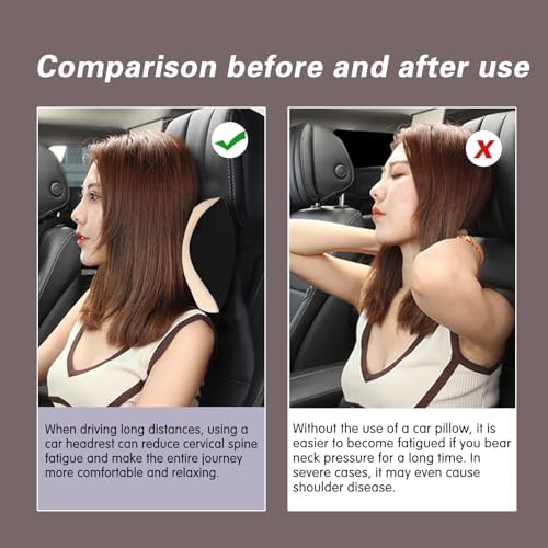 Make Restful Car Headrest Pillow, Car Pillow with Adjustable Strap, Beige