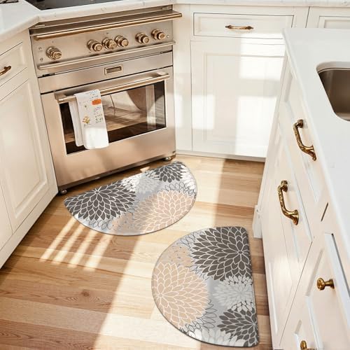 KIMODE Half Circle Kitchen Mats for Floor Cushioned Anti Fatigue 2PCS Semi