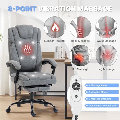 Massage Office Chair with Heat Reclining High Back Desk Chair