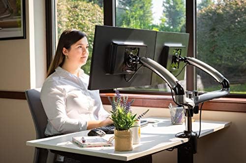 Ergotech Dual Freedom Arm, Includes Two Aluminum Articulating Arms, 8.4-17.8 lbs. Weight Capacity per Arm, Suitable for Monitors up to 27 inches, VESA Compatible 75×75, 100×100, Silver
