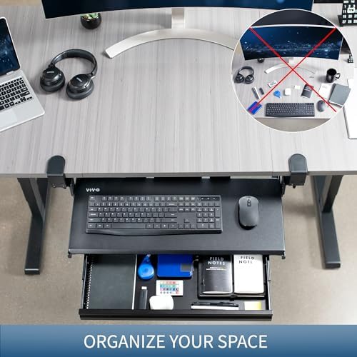 VIVO Black Clamp-on 27x11 in Keyboard Tray, Storage Drawer, MOUNT-KB05HB-DR