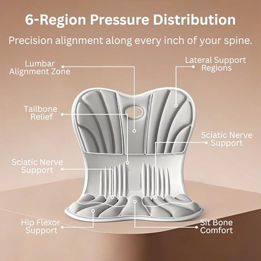 Ergonomic Lumbar Support Cushion for Back Support & Pain Relief | 6-Zone Pressure Distribution Posture Corrector for Office Chair, Car Seat, Desk, etc. | Great Mother’s Day Gift (Gray)