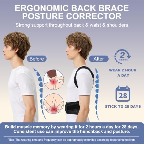 Posture Corrector for Men and Women, Adjustable Back Brace for Back, Neck and Shoulder Pain Relief, Back Support for Posture Improving Scoliosis, Hunchback, Hump, Thoracic, Spine Corrector (Medium)