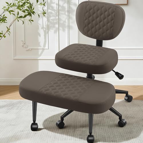 AreShark Cross Legged Office Chair with Wheels, Kneeling Meditation Wide Criss Cross Swivel Ergonomic Chair with Back Support&Adjustable Height, ADHD Stool with Rotating Footrest for Yoga Home Office