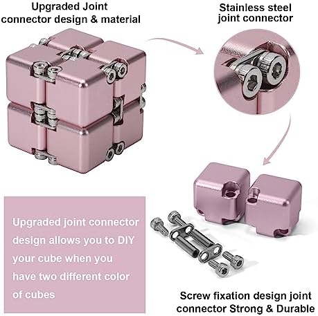 Lifidea New Version Aluminum Alloy Metal Infinity Cube Fidget Cube Handheld Fidget Toy Desk Toy with Cool Case Infinity Magic Cube Relieve Stress Anxiety ADD ADHD OCD for Kids and Adults (Pink)