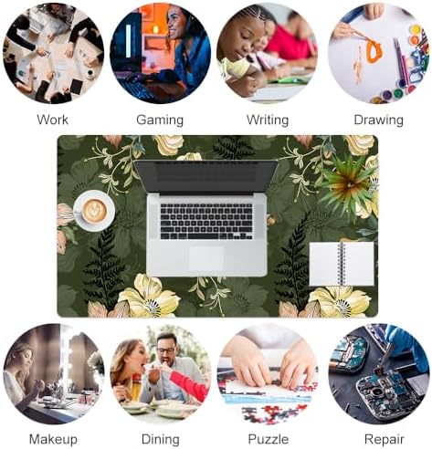 Colorful Star Large Mouse Pad, PU Leather Waterproof Desk Mat, Computer Gaming Mouse Pad, XXL Table Mousepad Non Slip Full Desk Pad for School Office Home 23.6" x 13.8" - Vintage Bold Flowers