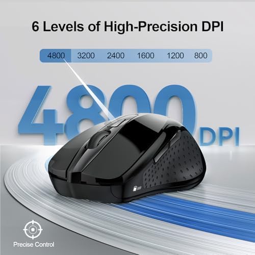 TECKNET Wireless Mouse, BT 5.0/2.4G, Silent 4800 DPI 6 Buttons, Black