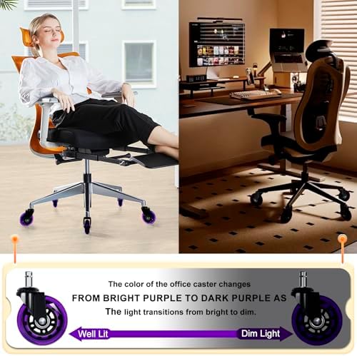 Office Chair Wheels for Casters Replacement - 3" Rubber Wheels for Computer Gaming Desk Caster Smooth & Safe Rolling for All Floors Including Hardwood and Carpet - Set of 5 - Purple