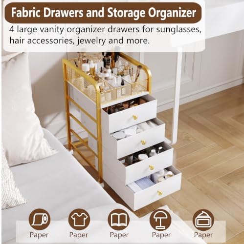 Rolling Makeup Organizer Cart, Under Desk Storage Cart with 4 Drawers