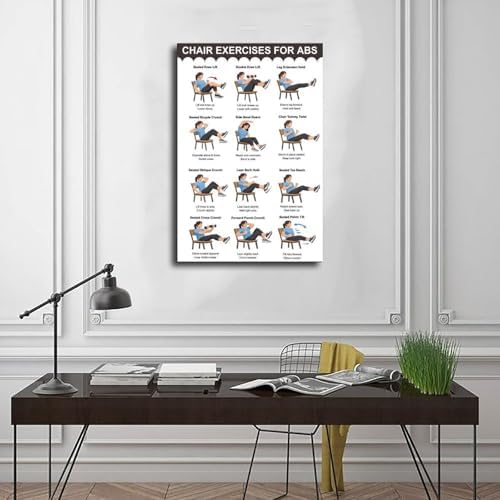 Chair Exercises for Abs Seated Core Workout Chart Adult Fitness Canvas Poster Bedroom Decor Room Decor Unframe 20x30inch