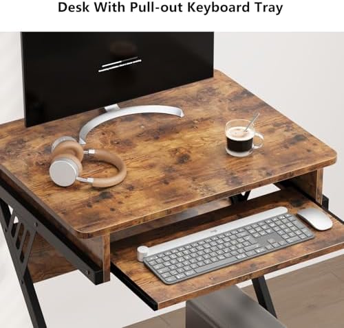 Zenira 24-Inch Small Computer Desk, Z Shape Laptop Desk Cart on Wheels