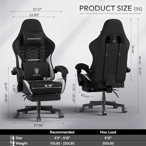 Dowinx Gaming Chair Fabric Big and Tall with Pocket Spring Cushion, Massage Game Chair Cloth with Headrest, Ergonomic Computer Chair with Footrest 350LBS