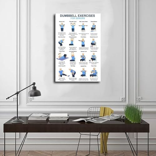 Dumbbell Exercises for Seniors 16 Step Seated And Standing Strength Workout Balance Stability Training Canvas Poster Bedroom Decor Room Decor Unframe 16x24inch