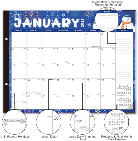 COMIX Desk Calendar 2026-2027, Large 22" x 17" Monthly Desktop Planner Pad with Frosted Cover, 18 Months July 2026 to December 2027, Side Bound Thick 120 GSM Paper for Office School Home