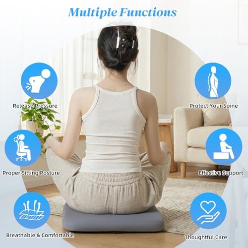 SheRest Office Chair Cushion with Straps, Memory Foam Seat Cushion with Removable Cover, Suitable for Office Chairs, Car Seats, and Airplane Seats, Gray, X-Large