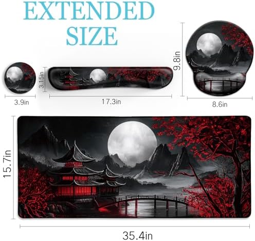 LIMKRIAN Japanese Ergonomic Mouse Pad with Wrist Rest, Large Desk Mat Set