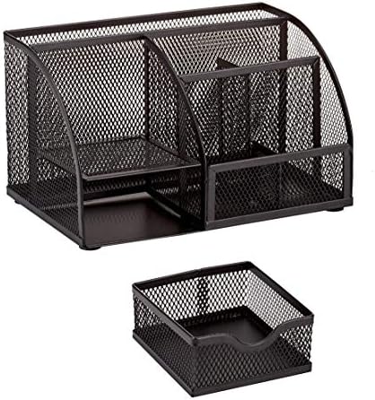 Annova Mesh Desk Organizer Office with 7 Compartments + Drawer/Desk Tidy Candy/Pen Holder/Multifunctional Organizer (Black)