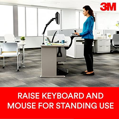 3M Sit/Stand Easy Adjust Keyboard Tray, 25.5 in. x 12 in. Wood Platform, 23 in. Track, Black, Wrist Rest and Mouse Pad