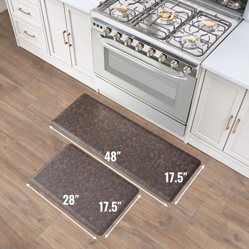 Chef Gear - Anti-Fatigue Gelness Kitchen Mat - Marni Design - Cushioned Comfort Chef Mat - Faux Leather - Cooking & Standing Relief - Set of 2-17.5"x48" & 17.5"x28" - Mocha