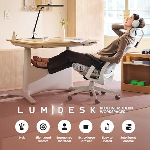 COLAMY Electric Standing Desk 55x28 Inch, Wobble-Free Dual Motor Sit Stand Up Home Office Computer Desk, One Piece Motorized Workstation Gamer Studio Table with Drawers, Footrest,Oak,White
