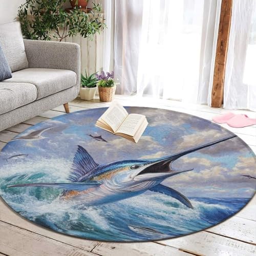 Highly Premium Quality Floor Mat, Office Chair Decor Mat, Room Sofa Yoga Soft Round Carpet Whimsical Fish Painting, 24inch