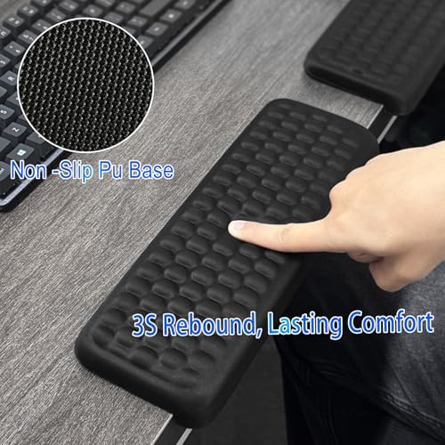 L-Shaped Desk Elbow Rest Pads, Memory Foam, Non-Slip, Black, 2 Pack