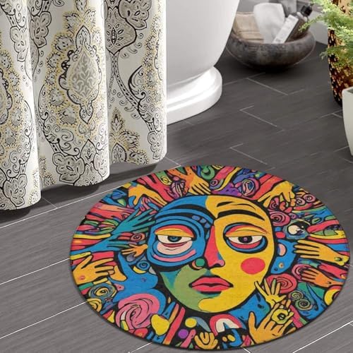 Highly Premium Quality Floor Mat, Office Chair Decor Mat, Room Sofa Yoga Soft Round Carpet Abstract Graffiti Paint, 60inch