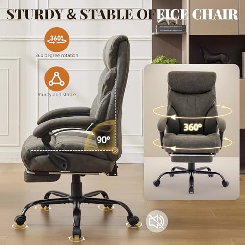 Big and Tall Office Chairs with Foot Rest,500LBS Wide Ergonomic Gaming Chair,100-135°Recline Executive Leather Computer Chairs with Adjustable Height,Gray