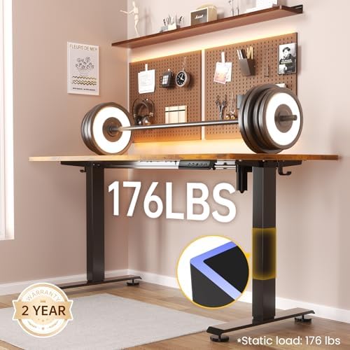 Veken 47.2 Inch Large Electric Standing Desk, Gaming Table, Brown
