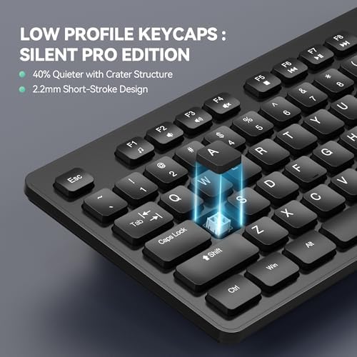 TECKNET Wired Keyboard, Silent Typing, Full-Size Layout, Black