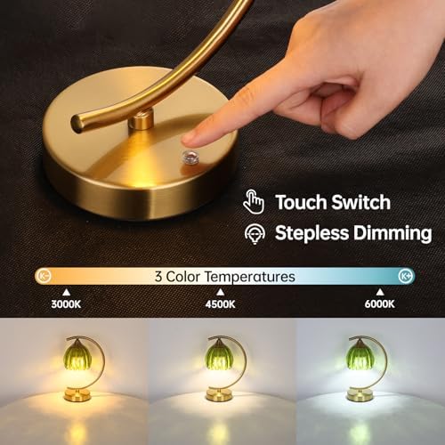 Shenmoyl Tulip Table Lamp, 5200mAh Cordless Touch Control Table Lamp with 3 Color Temps & Stepless Dimming, Rechargeable Battery Table Lamp for Living Room, Bedroom, Office, Shelf (Green Tulip)
