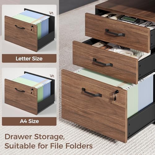 71" Electric Standing Desk with Drawers, Electric Height Adjustable Executive Desk with Lockable File Cabinet, Home Office Desk, Open Storage Compartments, Built-in Power Outlet, Black