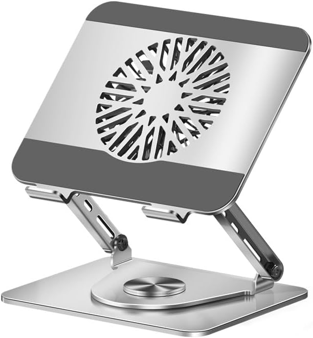 360° Rotatable Foldable Laptop Stand with Cooling Fan, Dual Support Height Angle Adjustable Laptop Cooler Fits 10-17.3 Inch Laptops