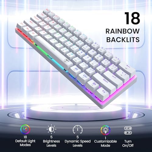 60% Wired Mechanical Gaming Keyboard with Red Switches, LED Backlit