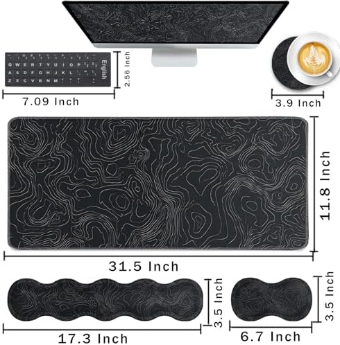 Keyboard Wrist Rest and Mouse Pad with Wrist Support Set Ergonomic Coaster,Memory Foam,Easy Typing Pain Relief,Large XL Desk Mat 31.5"x 11.8",Topographic Contour