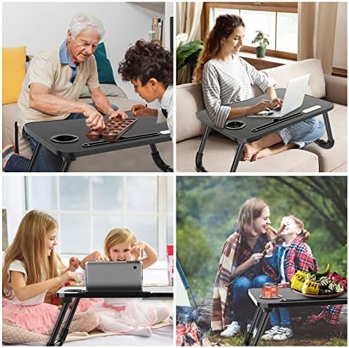Zapuno Laptop Lap Desk, Foldable Laptop Table Tray with 4 USB Ports Storage Drawer and Cup Holder, Lap Bed Desk Notebook Stand Laptray Portable Standing Table for Bed Couch Floor