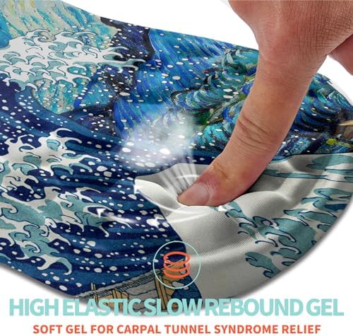 Ergonomic Mouse Pad Wrist Support with Memory Foam Massage Bulge, Carpal Tunnel Pain Relief Mousepad Wrist Rest for Mouse(12x8 inch,Wave Starry)