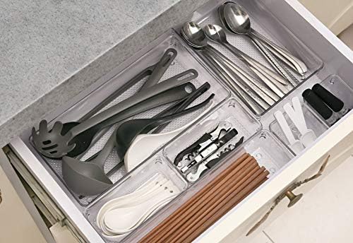 5 Pack Clear Plastic Drawer Organizer Tray Cutlery Utensil Makeups Drawer Silverware Organizers 12" X 6"