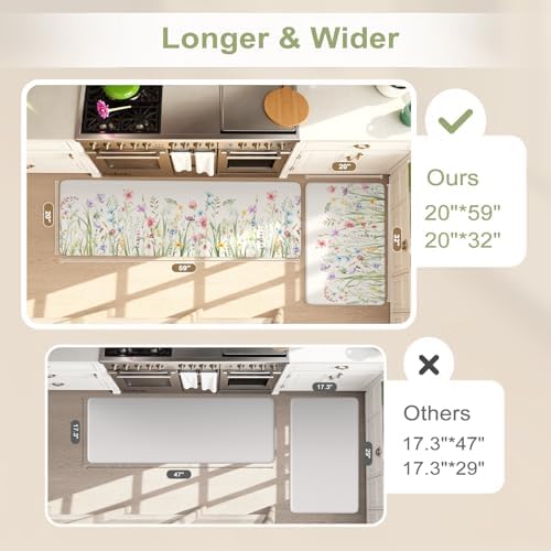 KIMODE Kitchen Mats Cushioned Anti Fatigue,Summer Farmhouse Flower Rugs Set