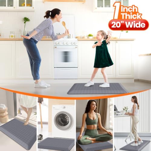1" Thick Kitchen Mats for Floor, Water Resistant Floor Rug, Grey/32" x 20"